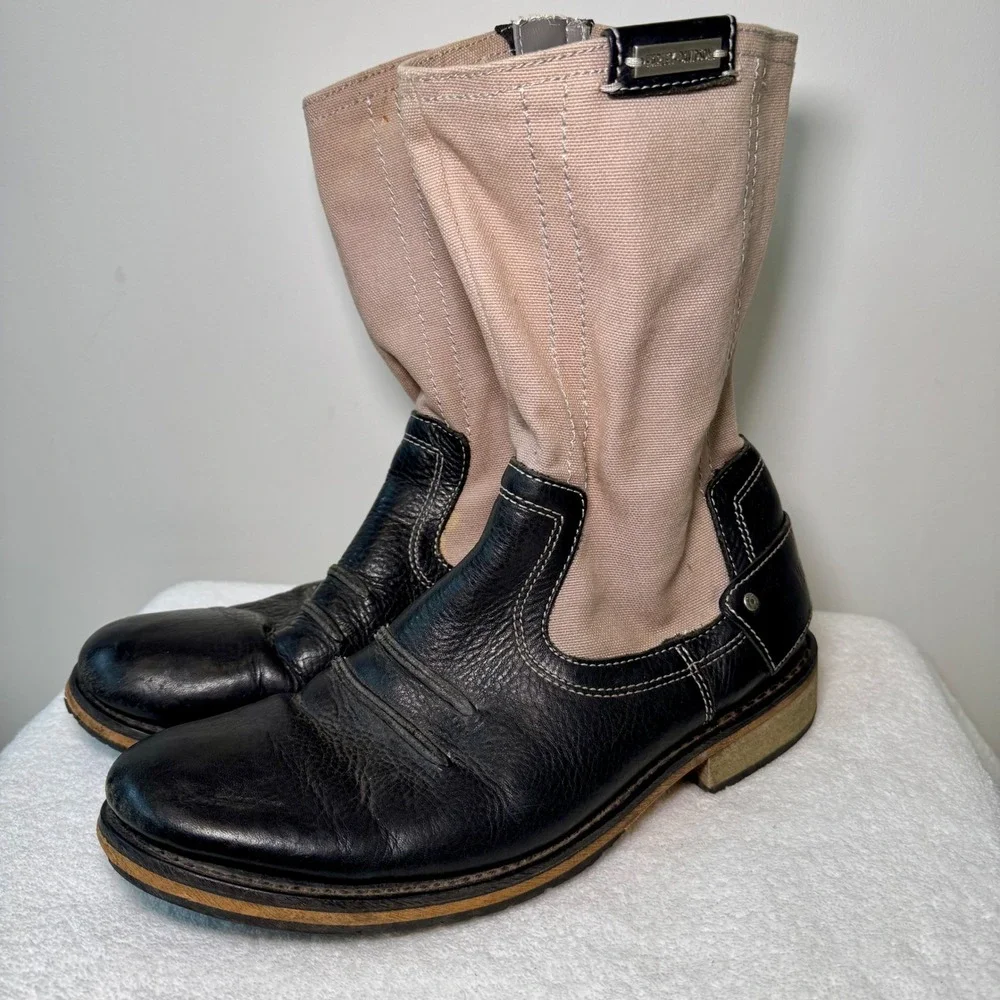 Harley Davidson Mens Black Leather Canvas Motorcycle Boots Size 11.5‎